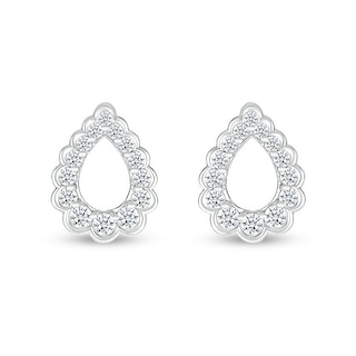 White Lab-Created Sapphire Graduated Scallop Edge Open Teardrop Stud Earrings in Sterling Silver