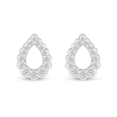 White Lab-Created Sapphire Graduated Scallop Edge Open Teardrop Stud Earrings in Sterling Silver