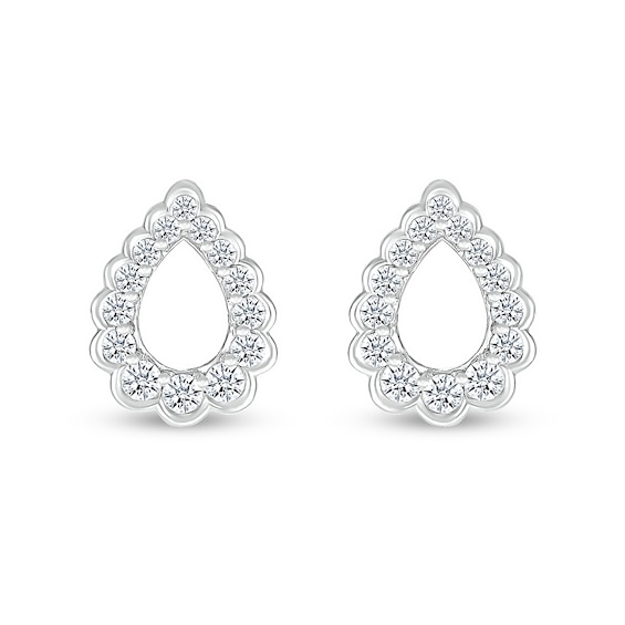 White Lab-Created Sapphire Graduated Scallop Edge Open Teardrop Stud Earrings in Sterling Silver