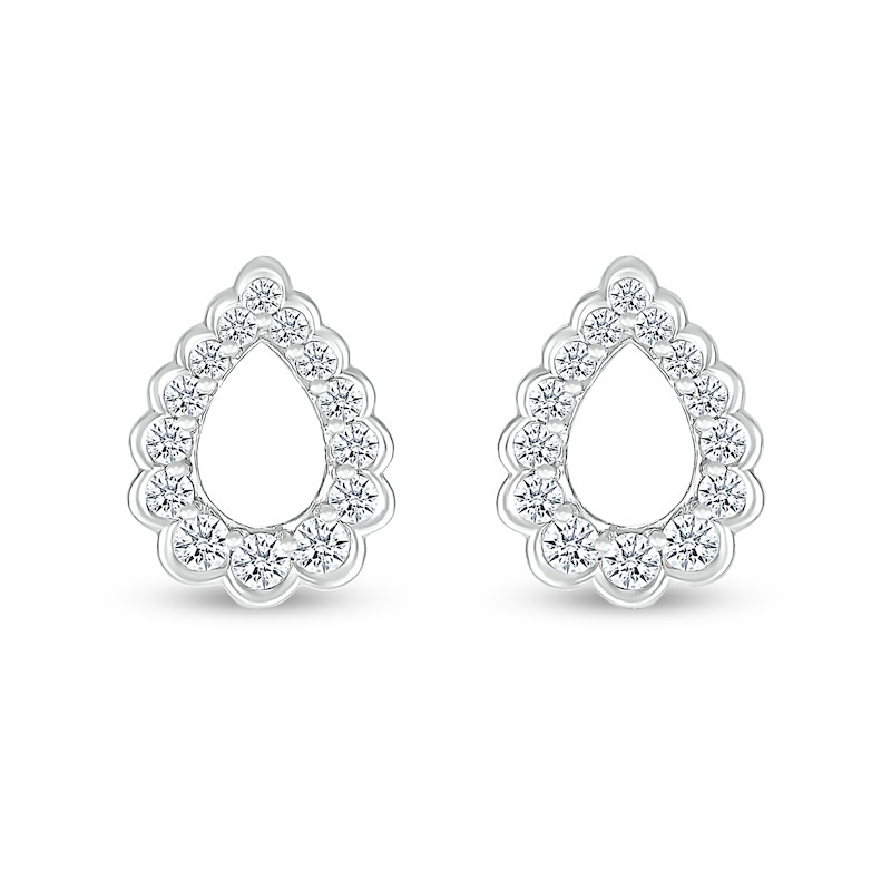White Lab-Created Sapphire Graduated Scallop Edge Open Teardrop Stud Earrings in Sterling Silver