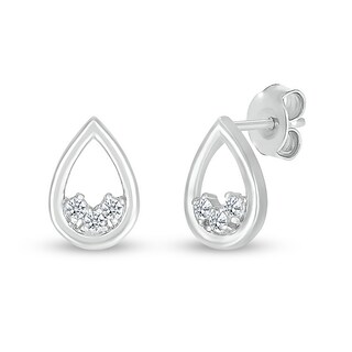 White Lab-Created Sapphire Three Stone Open Teardrop Stud Earrings in Sterling Silver