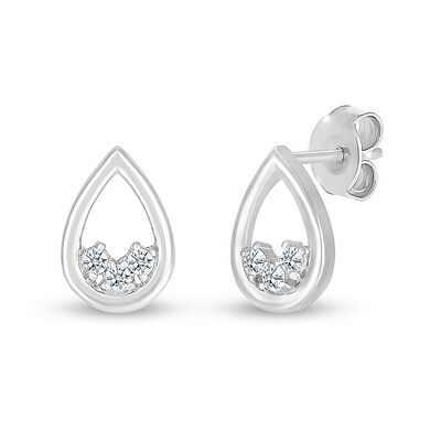 White Lab-Created Sapphire Three Stone Open Teardrop Stud Earrings in Sterling Silver