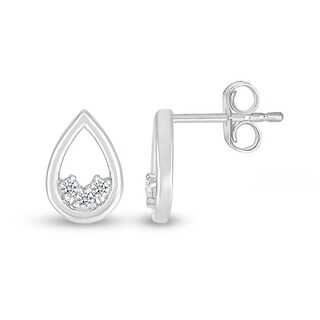 White Lab-Created Sapphire Three Stone Open Teardrop Stud Earrings in Sterling Silver