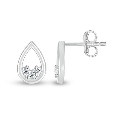 White Lab-Created Sapphire Three Stone Open Teardrop Stud Earrings in Sterling Silver