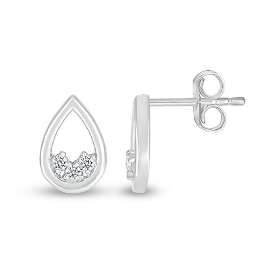 White Lab-Created Sapphire Three Stone Open Teardrop Stud Earrings in Sterling Silver