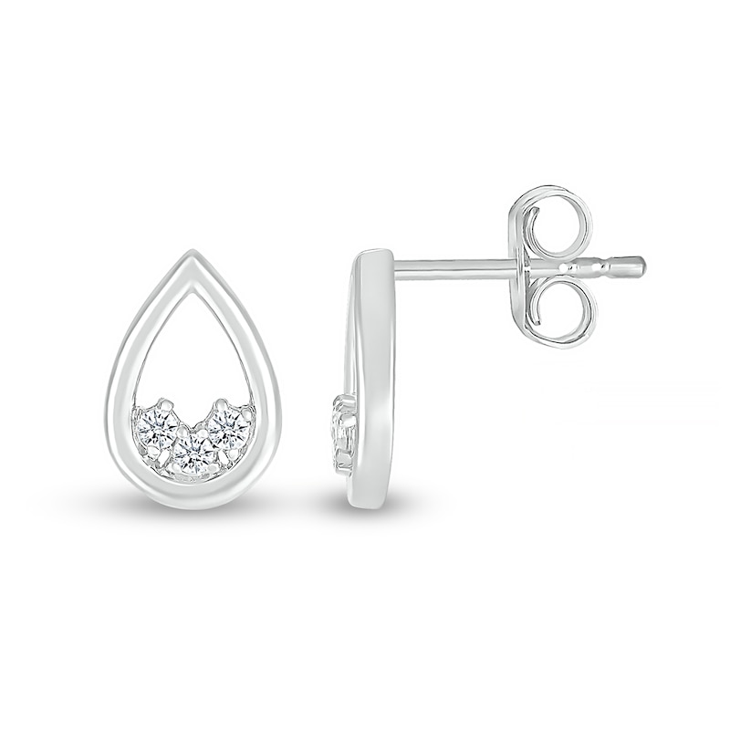 White Lab-Created Sapphire Three Stone Open Teardrop Stud Earrings in Sterling Silver