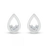 White Lab-Created Sapphire Three Stone Open Teardrop Stud Earrings in Sterling Silver