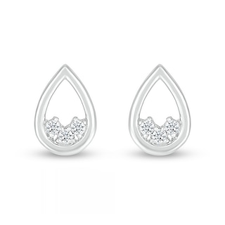 White Lab-Created Sapphire Three Stone Open Teardrop Stud Earrings in Sterling Silver