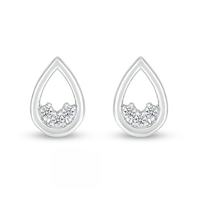 White Lab-Created Sapphire Three Stone Open Teardrop Stud Earrings in Sterling Silver