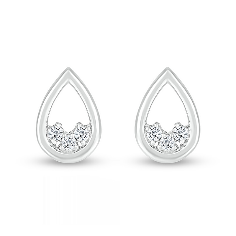 White Lab-Created Sapphire Three Stone Open Teardrop Stud Earrings in Sterling Silver