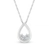 Thumbnail Image 1 of White Lab-Created Sapphire Three Stone Open Teardrop Pendant in Sterling Silver