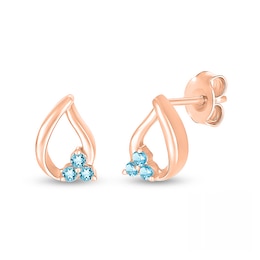 Swiss Blue Topaz Trio Swirl Ribbon Open Teardrop Stud Earrings in 10K Rose Gold