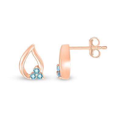 Swiss Blue Topaz Trio Swirl Ribbon Open Teardrop Stud Earrings in 10K Rose Gold