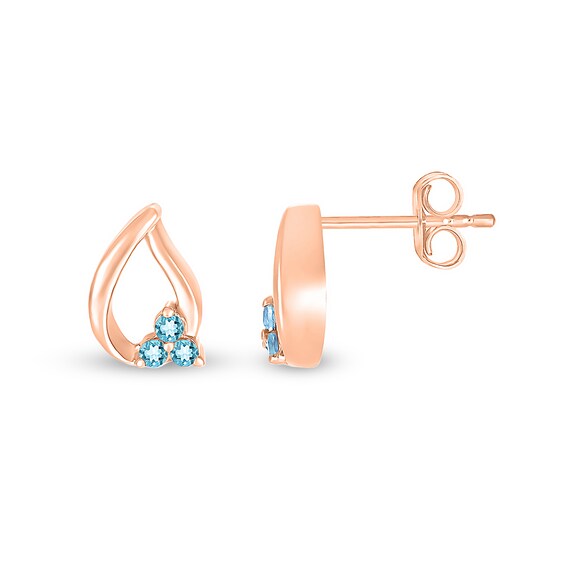 Swiss Blue Topaz Trio Swirl Ribbon Open Teardrop Stud Earrings in 10K Rose Gold