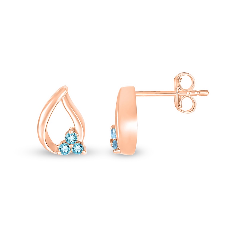 Main Image 2 of Swiss Blue Topaz Trio Swirl Ribbon Open Teardrop Stud Earrings in 10K Rose Gold