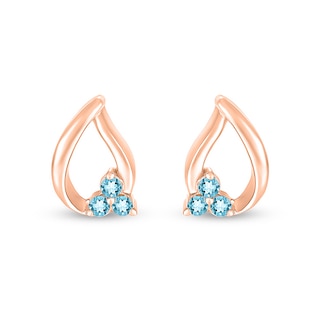 Swiss Blue Topaz Trio Swirl Ribbon Open Teardrop Stud Earrings in 10K Rose Gold