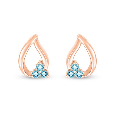 Swiss Blue Topaz Trio Swirl Ribbon Open Teardrop Stud Earrings in 10K Rose Gold