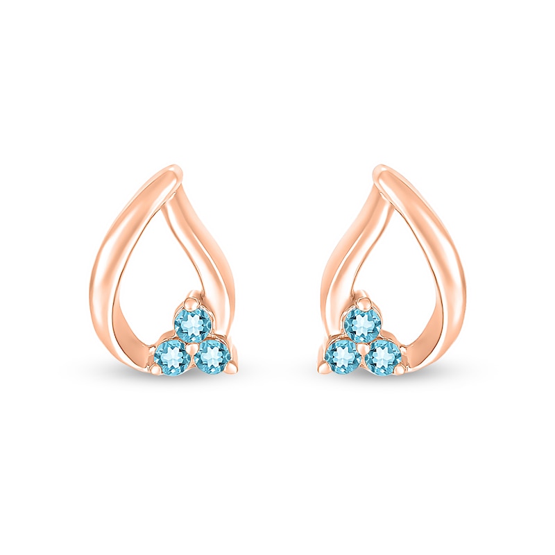Main Image 3 of Swiss Blue Topaz Trio Swirl Ribbon Open Teardrop Stud Earrings in 10K Rose Gold