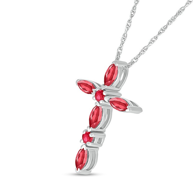 Marquise and Round Lab-Created Ruby Alternating Cross Pendant in Sterling Silver