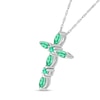 Thumbnail Image 2 of Marquise and Round Lab-Created Emerald Alternating Cross Pendant in Sterling Silver