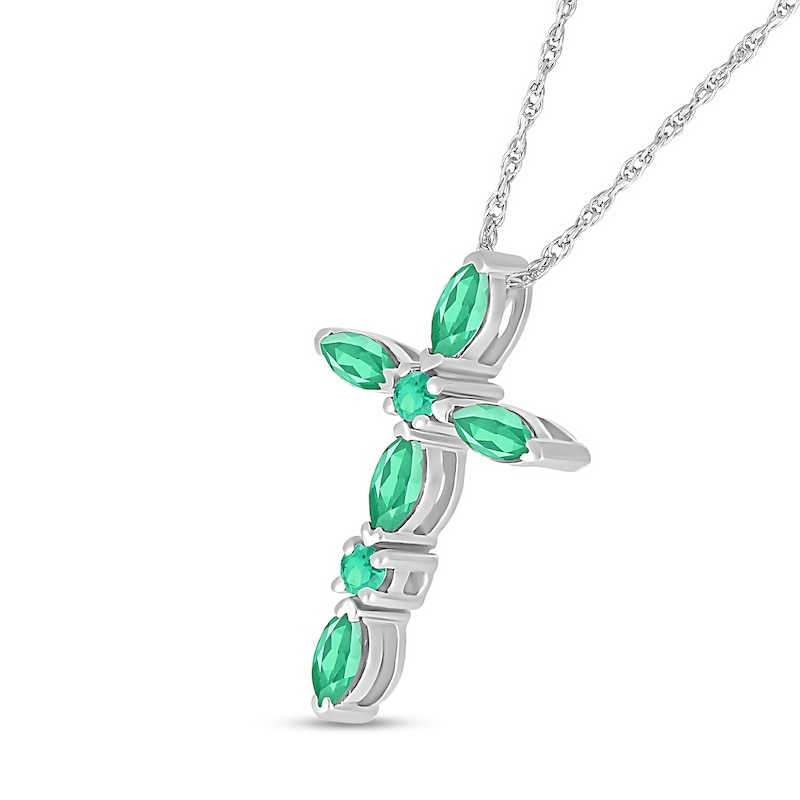 Main Image 2 of Marquise and Round Lab-Created Emerald Alternating Cross Pendant in Sterling Silver