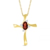 Oval Garnet and Diamond Accent Swirl Ribbon Cross Pendant in 10K Gold