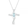 Thumbnail Image 1 of Oval Aquamarine and 0.04 CT. T.W. Diamond Infinity Ribbon Cross Pendant in 10K White Gold