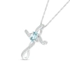 Thumbnail Image 2 of Oval Aquamarine and 0.04 CT. T.W. Diamond Infinity Ribbon Cross Pendant in 10K White Gold
