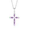 Thumbnail Image 1 of Marquise Amethyst and 0.065 CT. T.W. Diamond Tri-Tip Cross Pendant in Sterling Silver