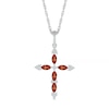 Marquise Garnet and 0.065 CT. T.W. Diamond Tri-Tip Cross Pendant in Sterling Silver