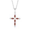 Thumbnail Image 1 of Marquise Garnet and 0.065 CT. T.W. Diamond Tri-Tip Cross Pendant in Sterling Silver