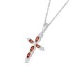 Thumbnail Image 1 of Marquise Garnet and 0.065 CT. T.W. Diamond Tri-Tip Cross Pendant in Sterling Silver