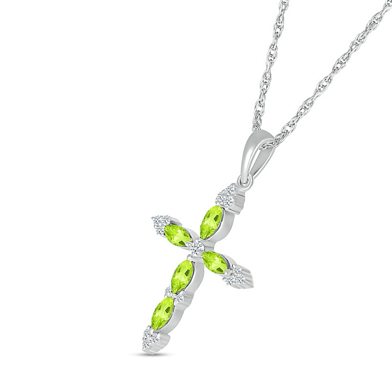 Main Image 2 of Marquise Peridot and 0.065 CT. T.W. Diamond Tri-Tip Cross Pendant in Sterling Silver