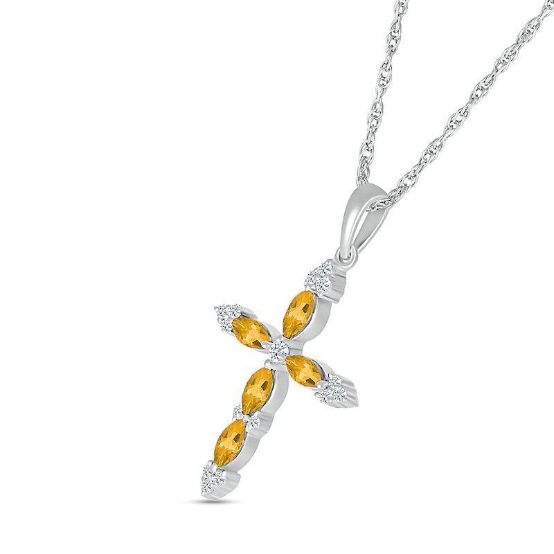 Main Image 2 of Marquise Citrine and 0.065 CT. T.W. Diamond Tri-Tip Cross Pendant in Sterling Silver