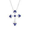 Thumbnail Image 1 of Pear-Shaped and Round Blue and White Lab-Created Sapphire Gothic-Style Cross Pendant in Sterling Silver
