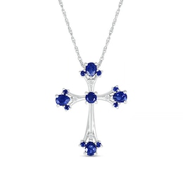 Pear-Shaped and Round Blue and White Lab-Created Sapphire Gothic-Style Cross Pendant in Sterling Silver