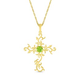 4.0mm Peridot Filigree Leaf Vine Cross Pendant in 10K Gold