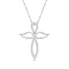 Thumbnail Image 1 of White Lab-Created Sapphire Angel Wing Cross Pendant in Sterling Silver