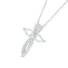Thumbnail Image 2 of White Lab-Created Sapphire Angel Wing Cross Pendant in Sterling Silver