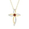 Thumbnail Image 0 of 3.0mm Garnet and 0.04 CT. T.W. Diamond Bypass Ribbon Loop Cross Pendant in 10K Gold