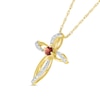 Thumbnail Image 1 of 3.0mm Garnet and 0.04 CT. T.W. Diamond Bypass Ribbon Loop Cross Pendant in 10K Gold