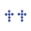 Thumbnail Image 3 of Blue Lab-Created Sapphire Bubbles Cross Stud Earrings in Sterling Silver