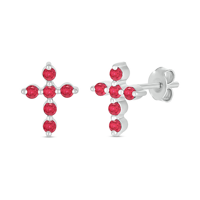 Lab-Created Ruby Bubbles Cross Stud Earrings in Sterling Silver|Peoples Jewellers