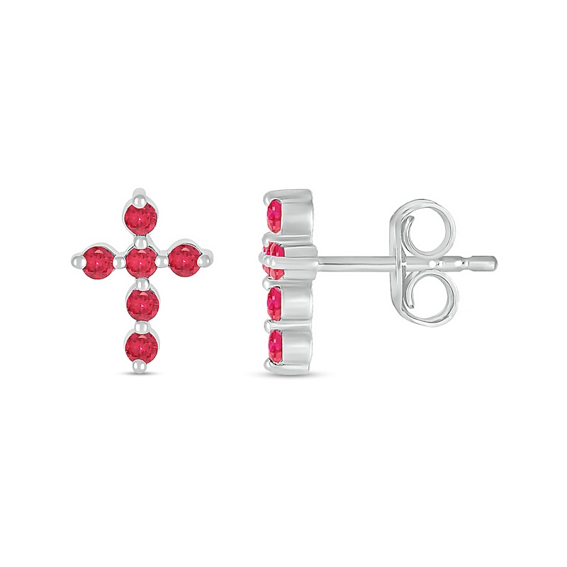 Main Image 2 of Lab-Created Ruby Bubbles Cross Stud Earrings in Sterling Silver