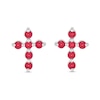 Thumbnail Image 3 of Lab-Created Ruby Bubbles Cross Stud Earrings in Sterling Silver