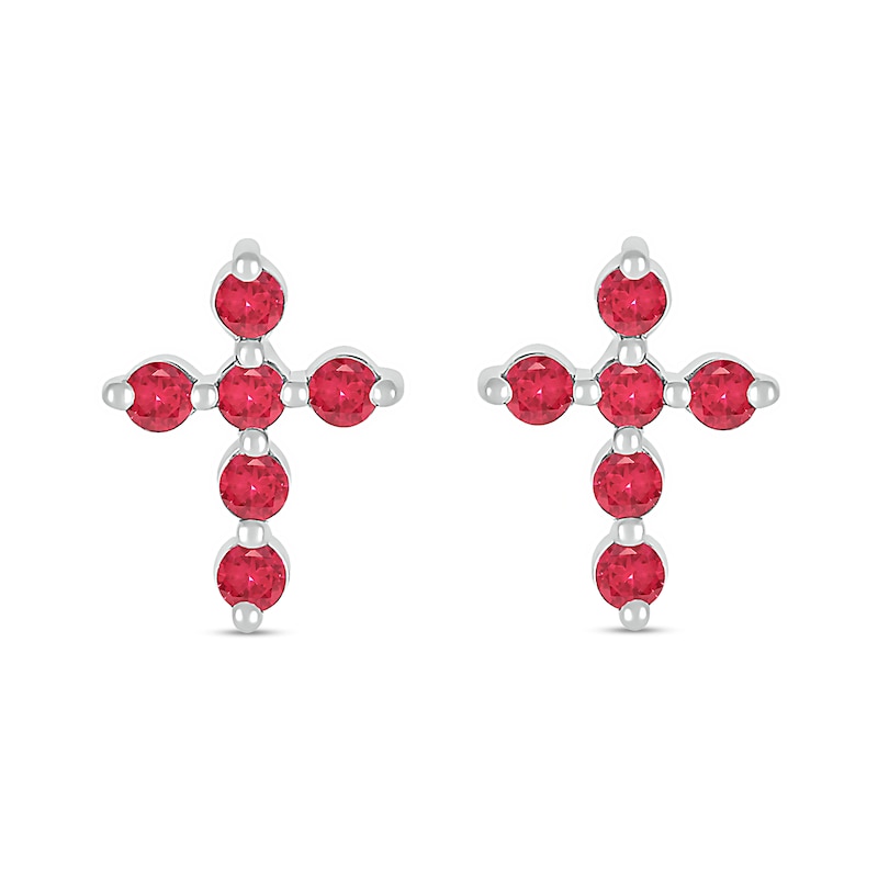 Main Image 3 of Lab-Created Ruby Bubbles Cross Stud Earrings in Sterling Silver