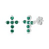 Thumbnail Image 1 of Lab-Created Emerald Bubbles Cross Stud Earrings in Sterling Silver
