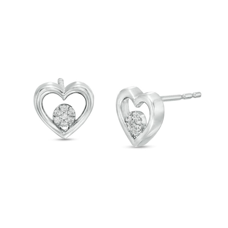 0.04 CT. T.W. Round-Shaped Diamond Heart Stud Earrings in Sterling Silver|Peoples Jewellers