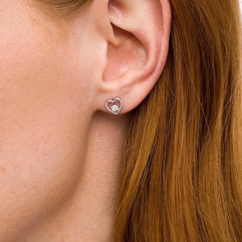 0.04 CT. T.W. Round-Shaped Diamond Heart Stud Earrings in Sterling Silver
