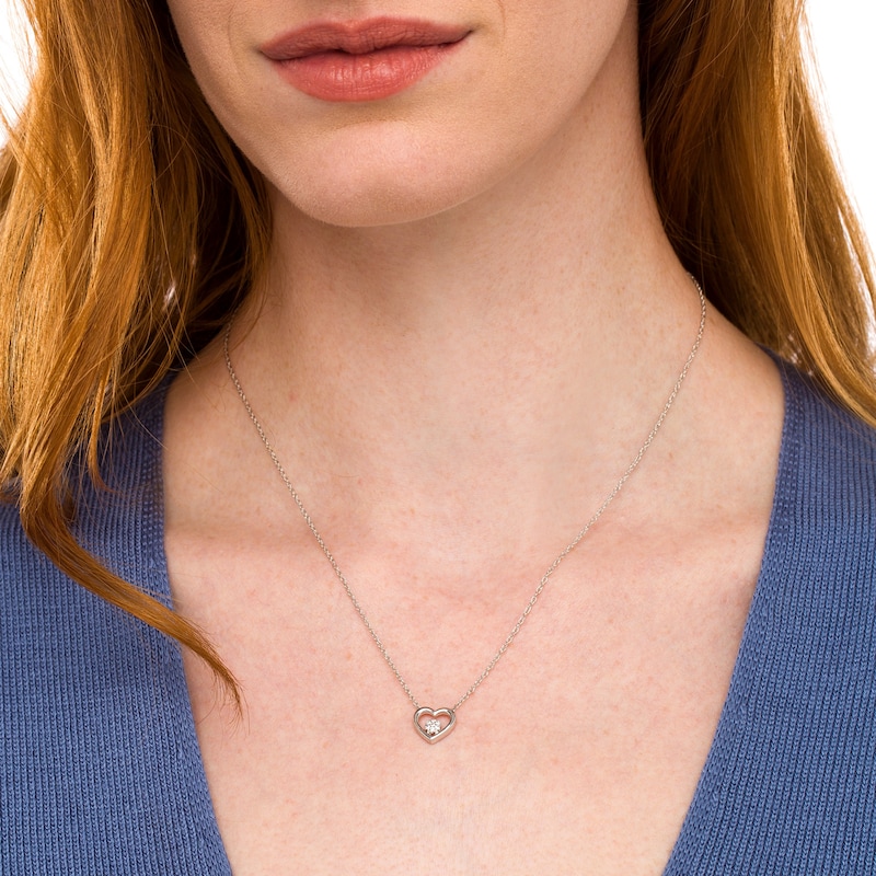 Main Image 2 of 0.04 CT. T.W. Round-Shaped Diamond Heart Necklace in Sterling Silver